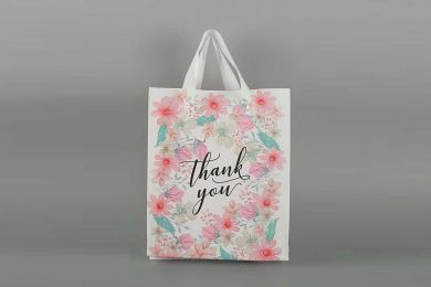 Recyclable custom logo thank you cheap price PE handle plastic shopping bag with handle for garment/clothes/apparel No reviews yet